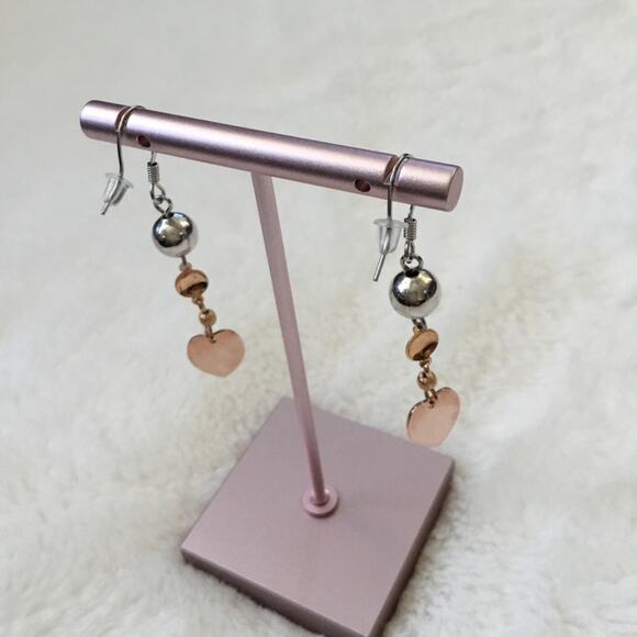 Silver & Gold Dangle Heart Earrings - Picture 4 of 5